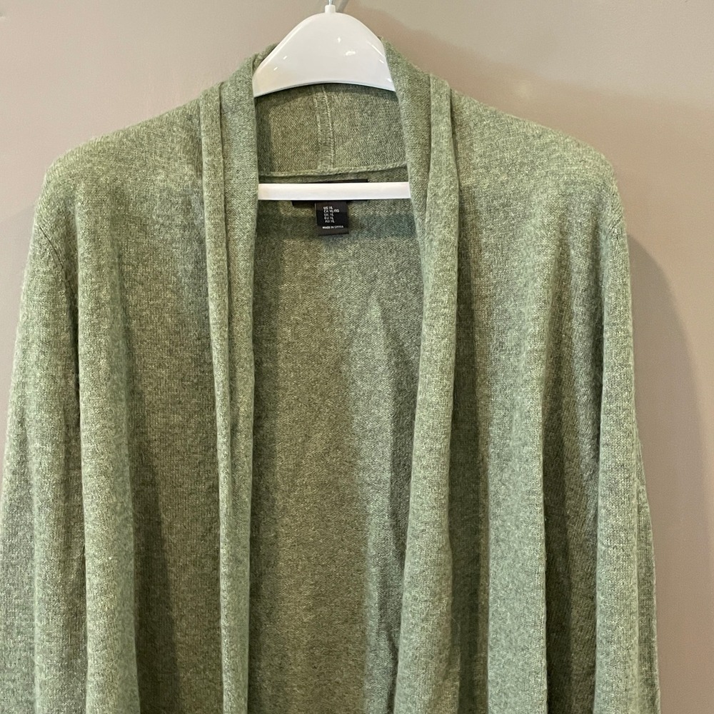 Tahari 100% 2-Ply Cashmere Open Front Cardigan Sage Green XL RN 75343